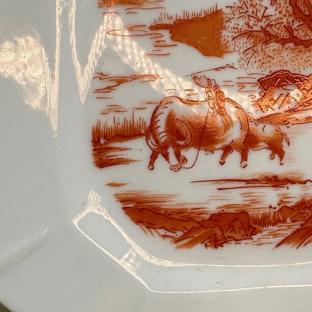 Vintage Shafford Japan Farmer On Buffalo with Landscape Octagonal Plate